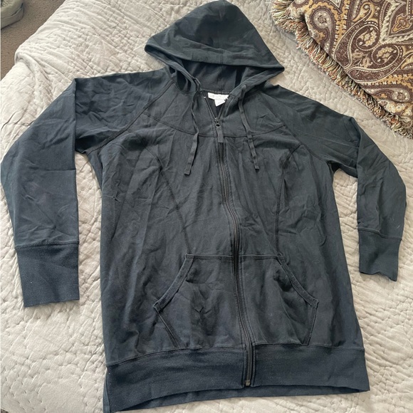 Motherhood Maternity black zippered hoodie pockets lightweight thin sweater - Picture 1 of 8